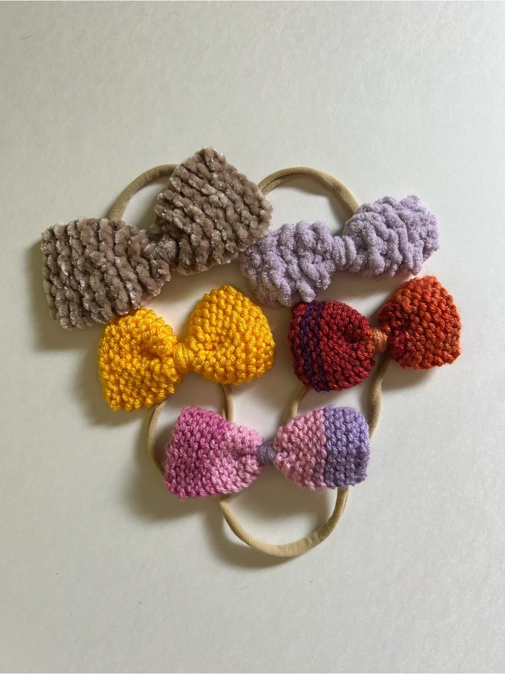 Handmade Knit Baby Bow Headband Set of 5